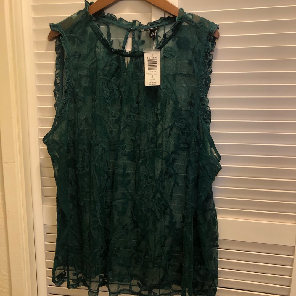 Torrid Green Lace Ruffle-neck Tank. NWT.